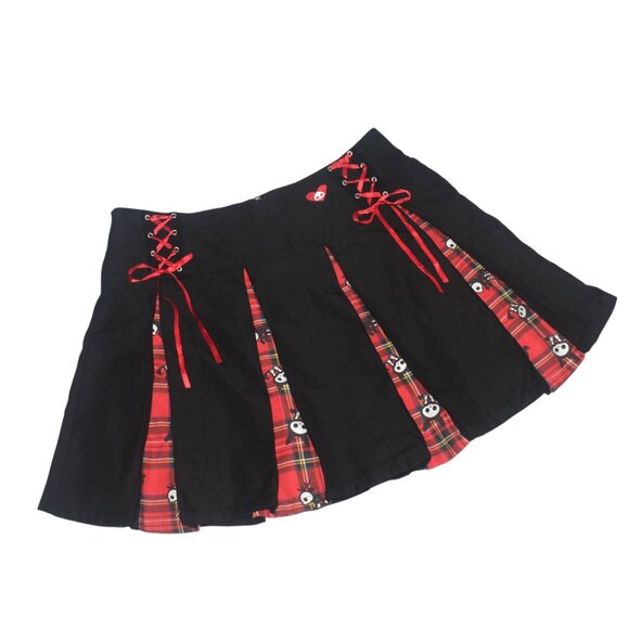 Hot Topic Skelanimals Plaid Contrast Pleated Skirt Black Red Goth 2X - Picture 1 of 7